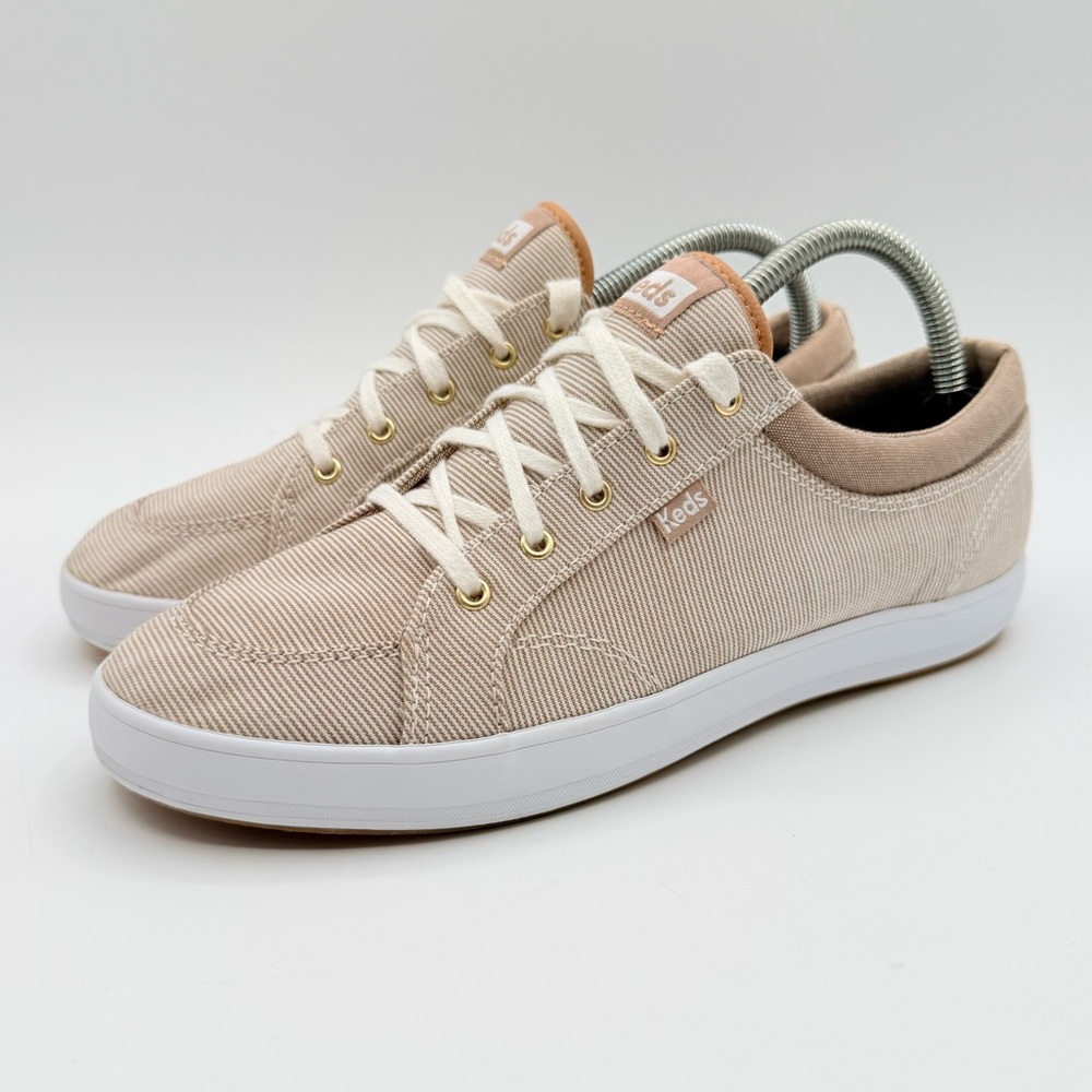 Keds WF59954W Womens 8 Beige Stripe Canvas Sneakers Dream Foam Memory